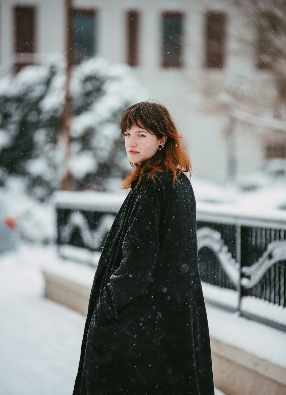 woman wearing elegant winter coat